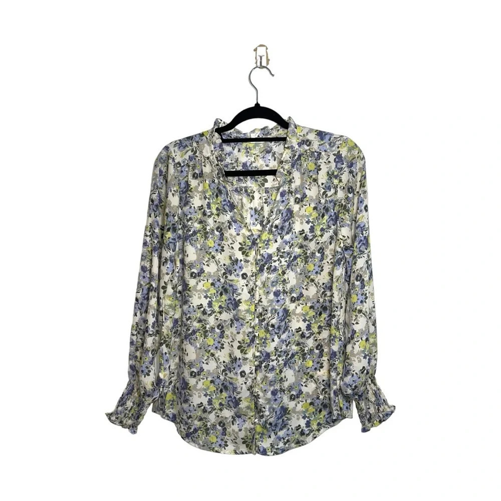 Maurices Cream Multicolor Ditsy Floral Print Ruffle Smock Blouse Small Women’s - Picture 2 of 11